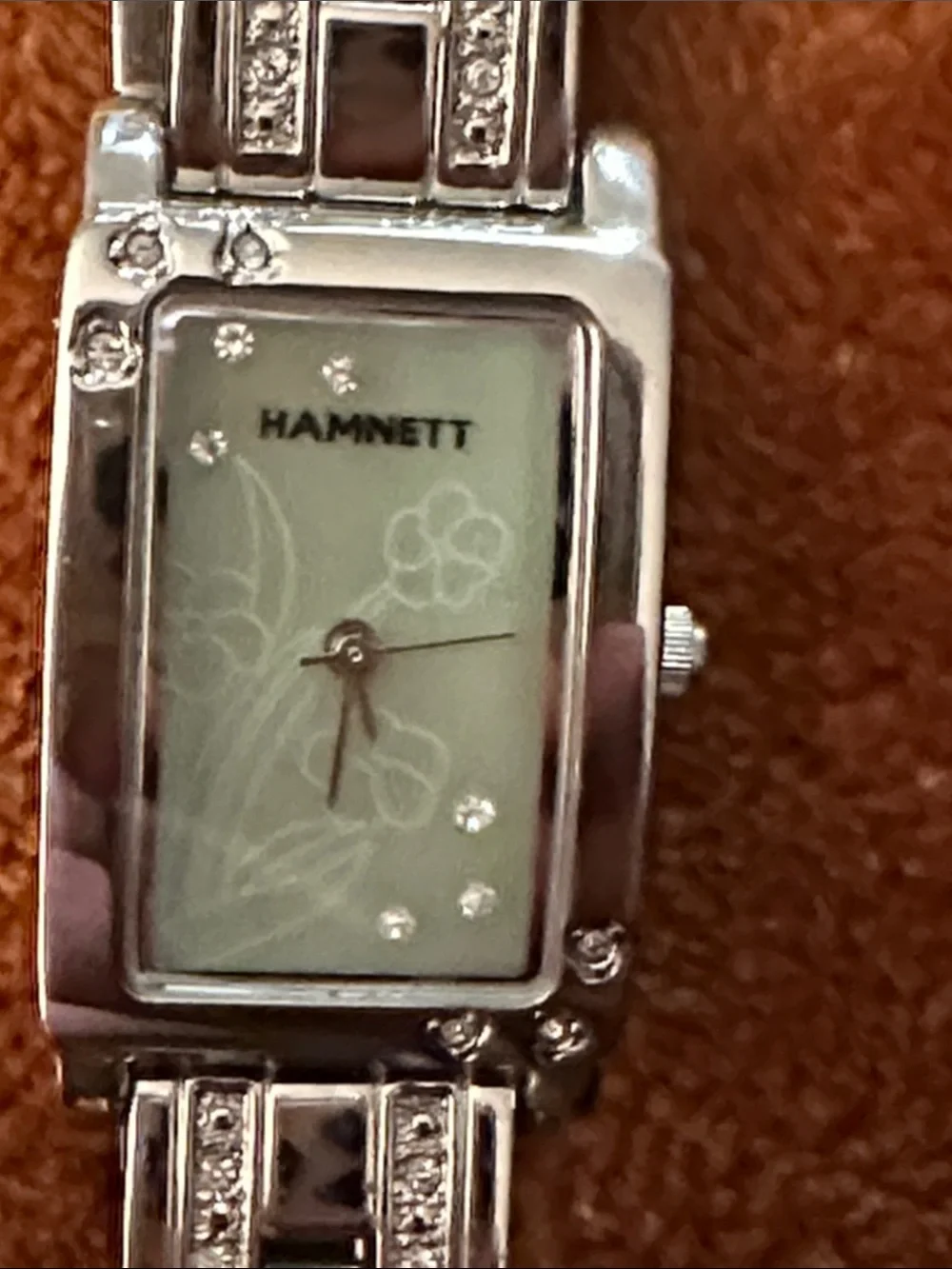 HAMNETT Women's Silver Watch with Mint Green Floral Dial